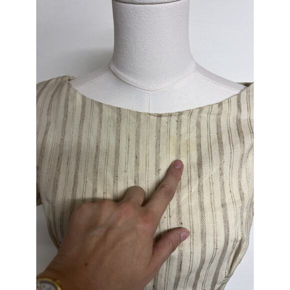 Vintage Dan Keller Tan Wiggle Dress Short Sleeve Stripes Union Label Mod 50s 60s - Picture 4 of 9